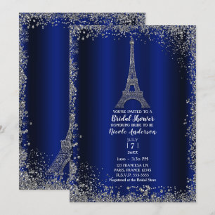Royal Blau Silberner Eiffelturm Chic Brautparty Einladung
