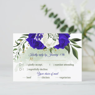 Royal Blau-Weiß-Blume Grüne Speisekarte RSVP Karte