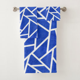 Royal-Blau-Weiß-Mosaik Badhandtuch Set