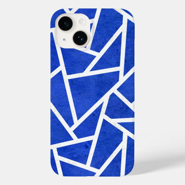 Royal-Blau-Weiß-Mosaik Case-Mate iPhone 14 Hülle (Rückseite)