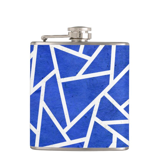 Royal-Blau-Weiß-Mosaik Flachmann (Vorderseite)