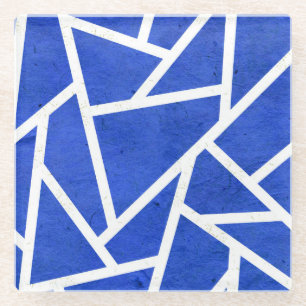 Royal-Blau-Weiß-Mosaik Glasuntersetzer