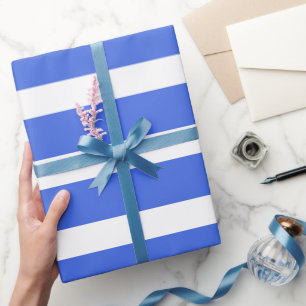 Royal Blau Weiße Klassische Horizale Streifen Geschenkpapier