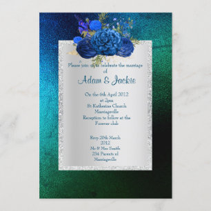ROYAL BLAUE grüner Blumenstrauß ELEGANT WEDING Einladung