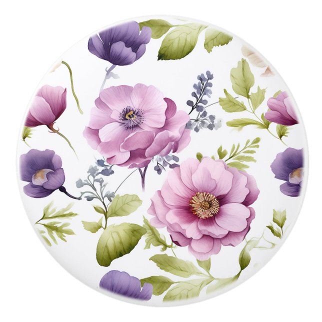 Royal Bloom Symphony Lila Floral Pattern Keramikknauf (Vorderseite)