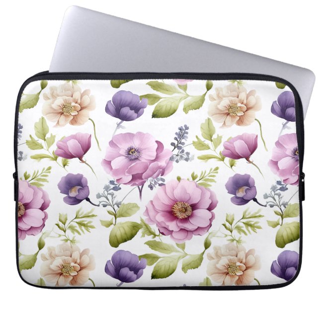 Royal Bloom Symphony Lila Floral Pattern Laptopschutzhülle (Vorderseite)