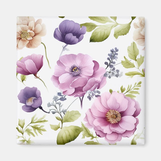 Royal Bloom Symphony Lila Floral Pattern Magnet (Vorne)