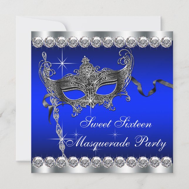 Royal Blue 16 . Geburtstag Masquerade Party Einladung (Vorderseite)