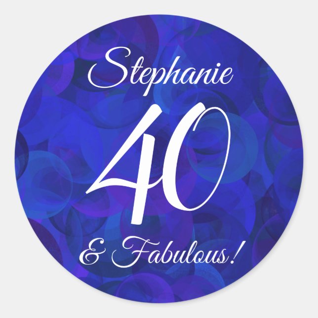 Royal Blue 40 und fabulous Birthday Gefallen Runder Aufkleber (Vorderseite)