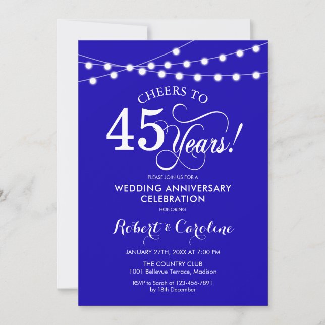 Royal Blue 45. Hochzeitstag Einladung (Vorderseite)