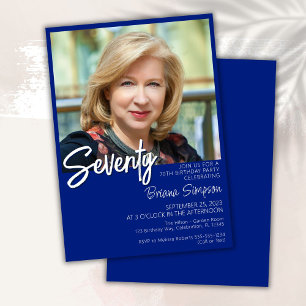 Royal Blue 70th Birthday Photo Invitation