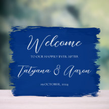 ROYAL BLUE ACRYLIC WILLKOMMEN SIGN HORZ