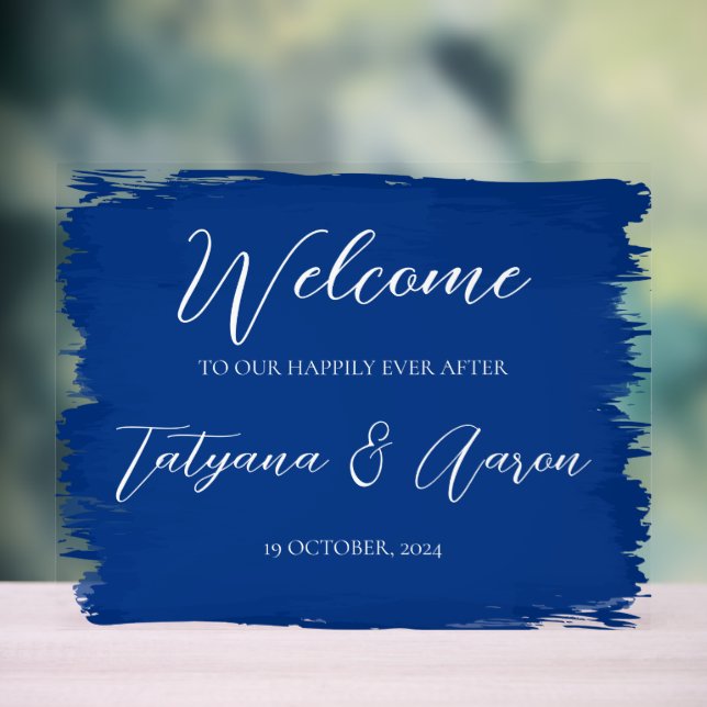 ROYAL BLUE ACRYLIC WILLKOMMEN SIGN HORZ ACRYLSCHILD (Neutral)