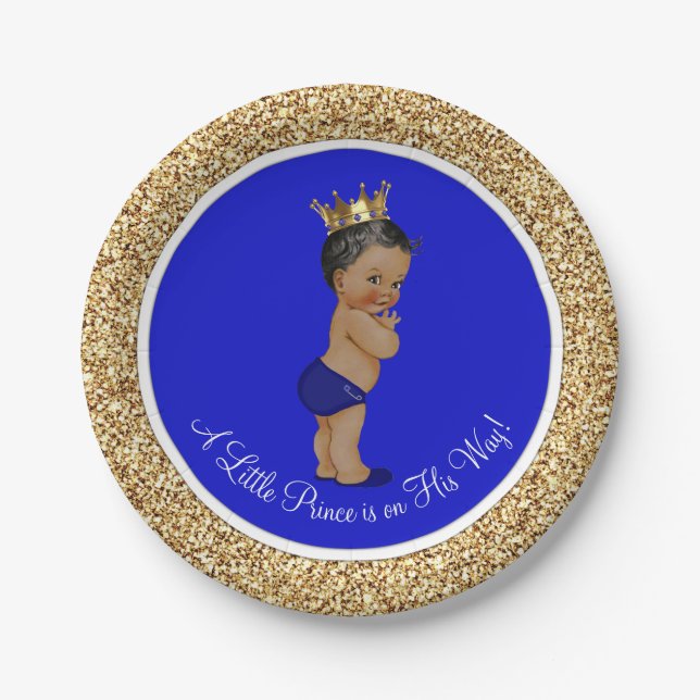Royal Blue African American Prince Baby Dusche Pappteller (Vorderseite)
