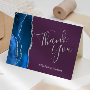 Royal Blue Agate Silver Plum Wedding Vielen Dank Karte