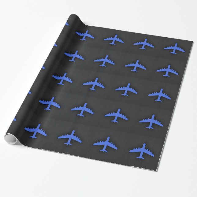 Royal Blue Airplane Geschenkpapier (Ungerollt)