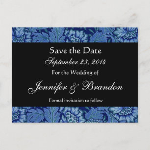 Royal Blue and Black Damask Save the Date Postcard Ankündigungspostkarte
