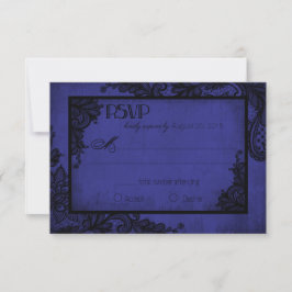 Royal Blue and Black Lace Gothic RSVP Card Karte
