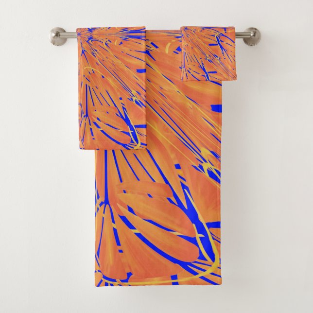 Royal Blue and Citrus Orange Tropical Art Design Badhandtuch Set (Insitu)