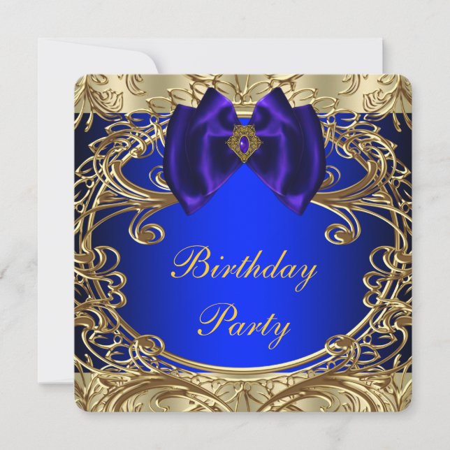 Royal Blue and Gold Birthday Party Einladung (Vorderseite)