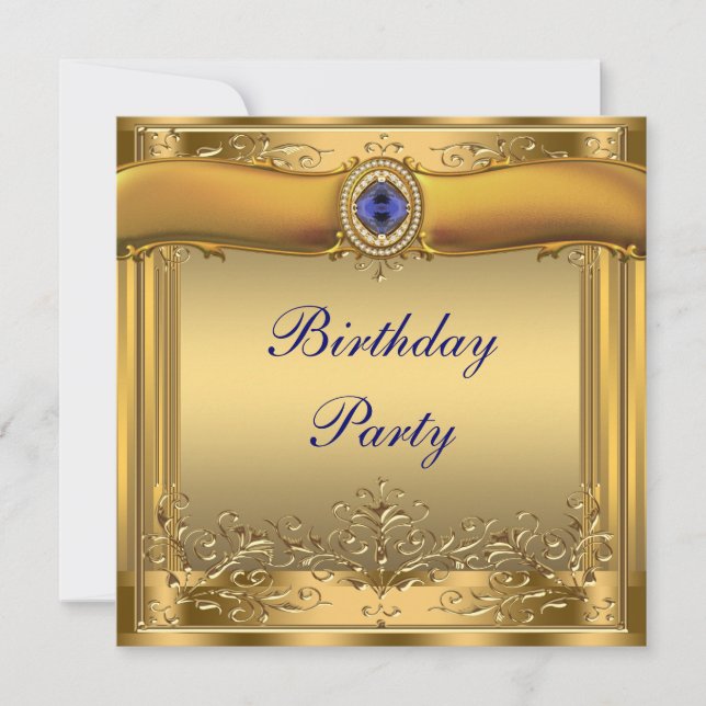 Royal Blue and Gold Birthday Party Einladung (Vorderseite)