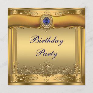 Royal Blue and Gold Birthday Party Einladung