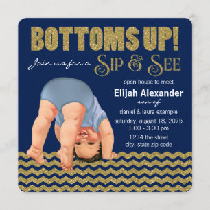 Royal Blue and Gold Boys Sip and See Einladung