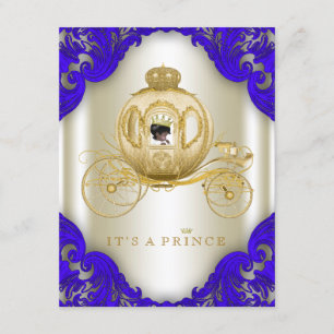 Royal Blue and Gold Carriage Prince Baby Dusche Einladung