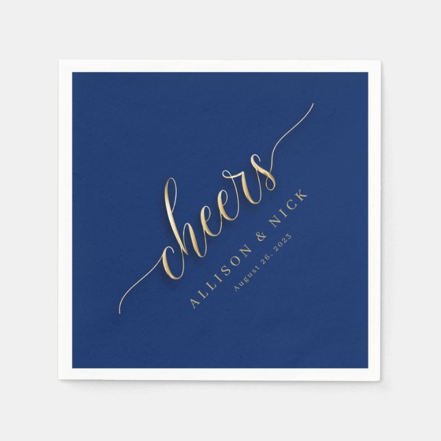 Royal Blue and Gold Cheers Wedding Napkins Serviette (Vorderseite)