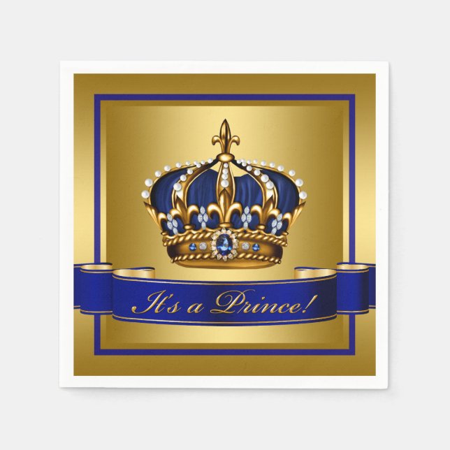 Royal Blue and Gold Crown Baby Dusche Serviette (Vorderseite)