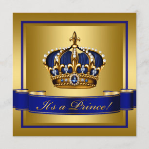 Royal Blue and Gold Crown Prince Baby Dusche Einladung