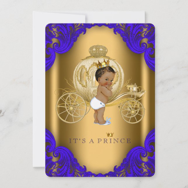 Royal Blue and Gold Ethnic Prince Baby Dusche Einladung (Vorderseite)