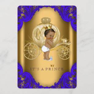 Royal Blue and Gold Ethnic Prince Baby Dusche Einladung