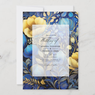 Royal Blue and Gold Floral Wedding Einladung