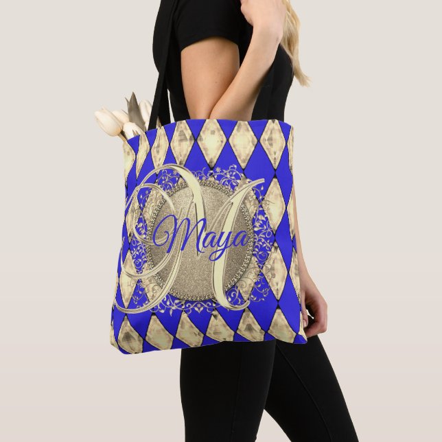 Royal Blue and Gold Glam Monogram Tasche (Von Nahem)