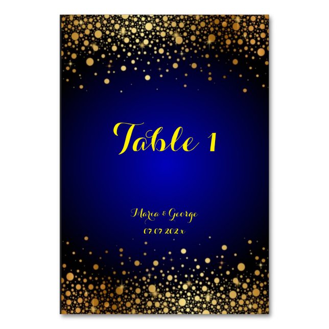 Royal Blue and Gold Popular Wedding Tischnummern (Vorderseite)