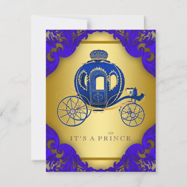 Royal Blue and Gold Prince Baby Dusche Einladung (Vorderseite)