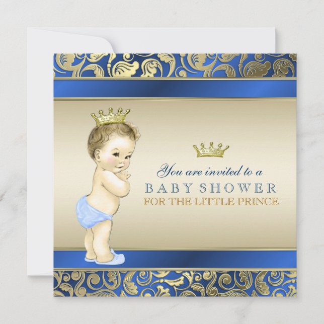 Royal Blue and Gold Prince Baby Dusche Einladung (Vorderseite)