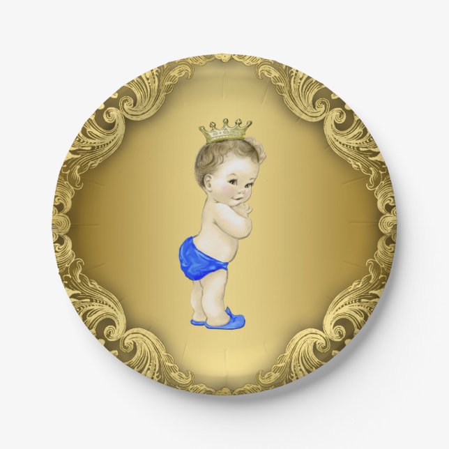 Royal Blue and Gold Prince Baby Dusche Pappteller (Vorderseite)