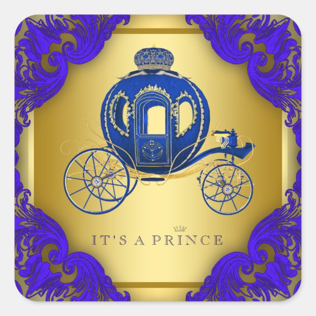 Royal Blue and Gold Prince Baby Dusche Quadratischer Aufkleber (Vorderseite)