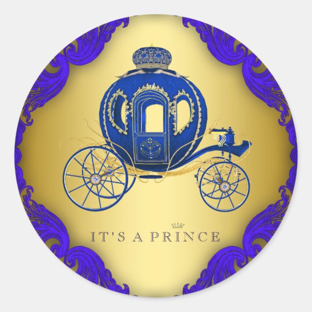 Royal Blue and Gold Prince Baby Dusche Runder Aufkleber (Vorderseite)