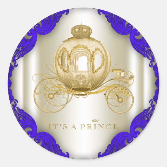 Royal Blue and Gold Prince Baby Dusche Runder Aufkleber (Vorderseite)