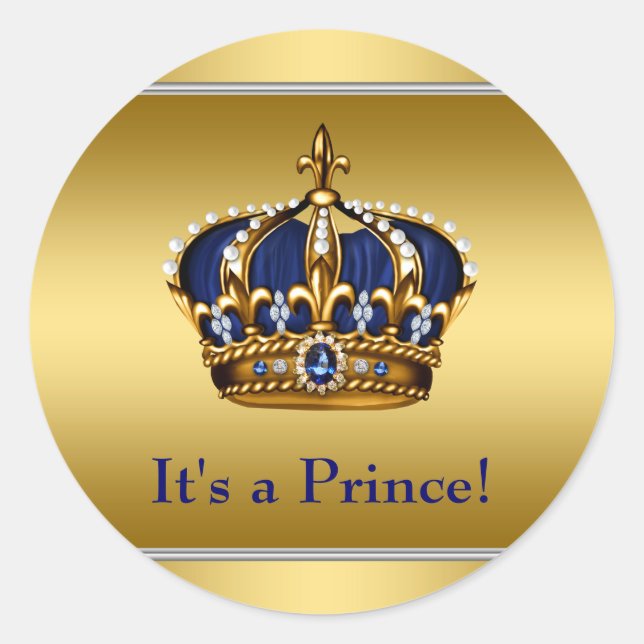 Royal Blue and Gold Royal Baby Dusche Runder Aufkleber (Vorderseite)