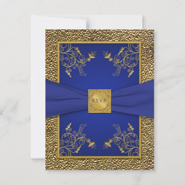 Royal Blue and Gold RSVP Card Karte (Vorderseite)