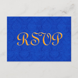 Royal Blue and Gold RSVP Mariage damassé R204