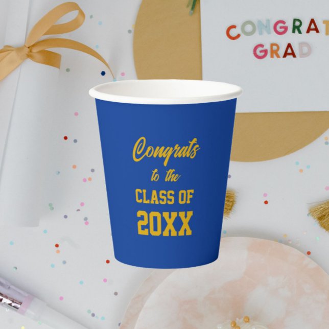 Royal Blue and Gold School Colors Graduation Party Pappbecher (In Situ Graduation Party)