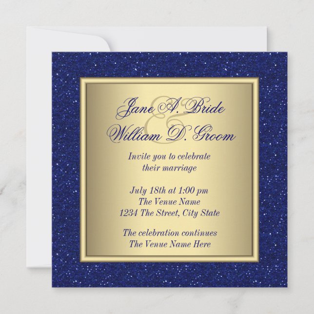 Royal Blue and Gold Wedding Einladung (Vorderseite)