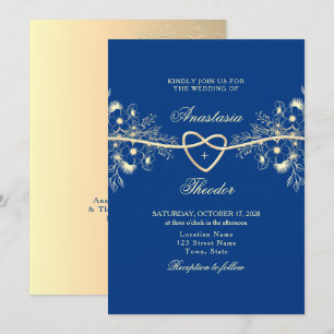 Royal Blue and Gold Wedding Einladung