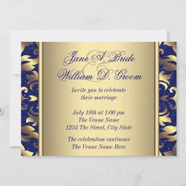 Royal Blue and Gold Wedding Einladung (Vorderseite)