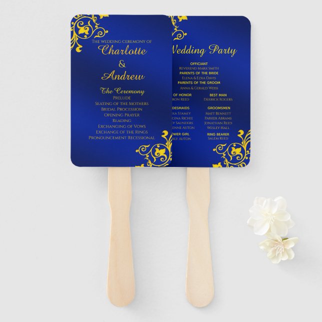 Royal Blue and Gold Wedding Program Fächer (Vorne und Hinten)